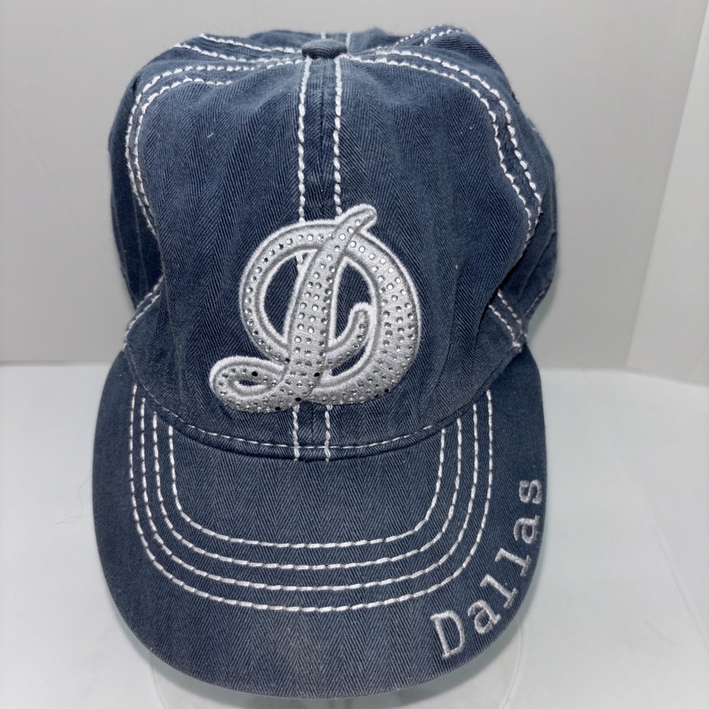 Dallas Tx Blue Denim Studded Robin Ruth Embroidered Baseball Cap Adjustable